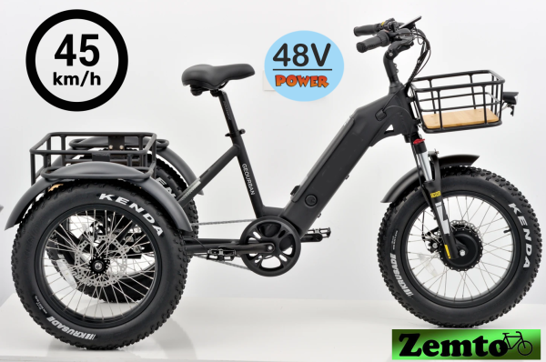 Elektro Dreirad Zemto-Revom Trike T2, Gas-Funktion, 45 KMH, schwarz, breite Reifen Neuheit